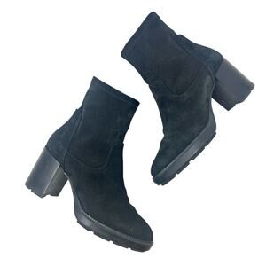 Aquatalia Idalia Suede Booties Boots Platform Heel Side Zip Black‎ Size US 8